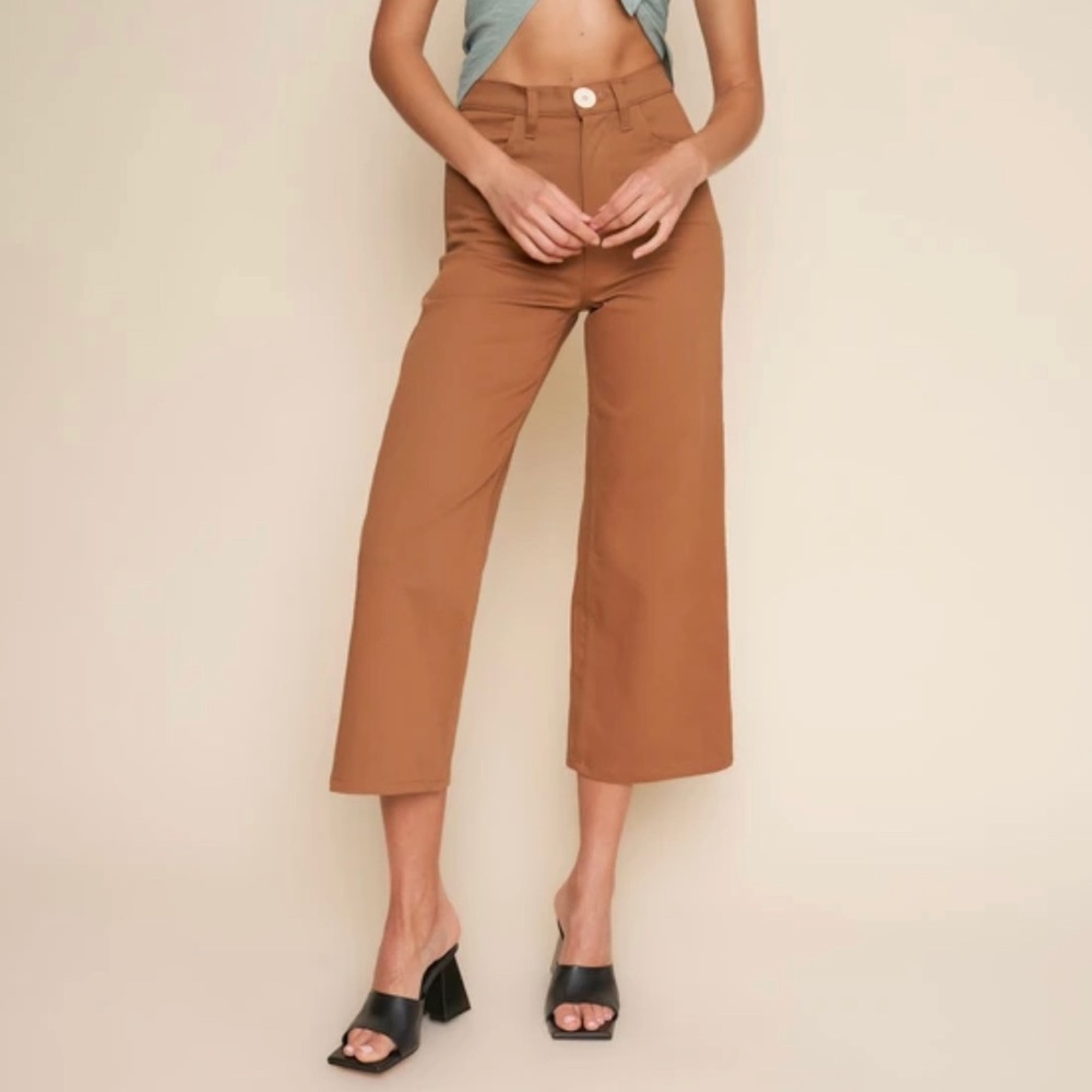 Whimsy + Row Flora Wide Leg Cropped Pants in Tan